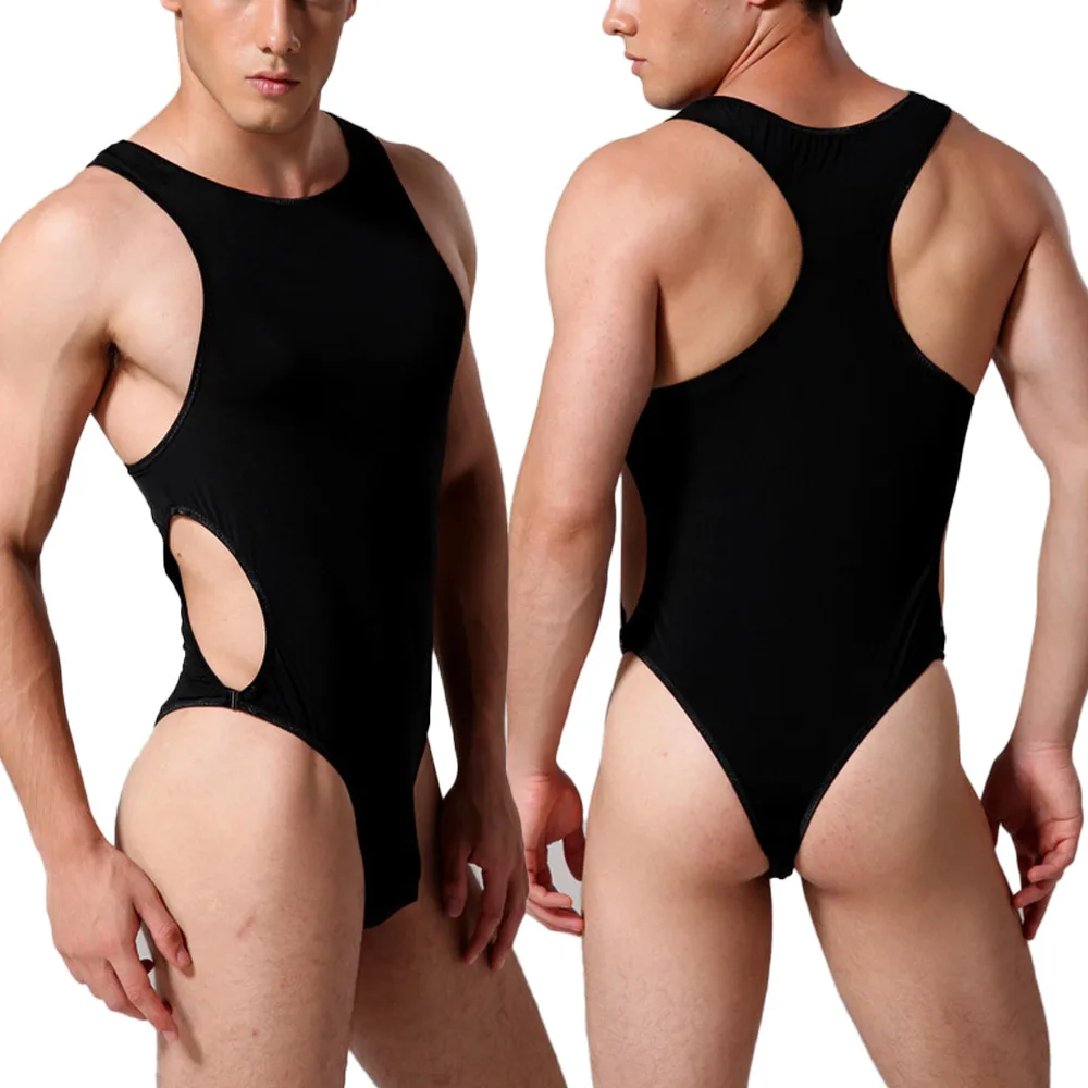 Men's Ice Silk Shapewear Bodysuit Open Buckle Design Sheer Mesh Soft Skin-friendly Breathable Quick Dry Comfort One Size