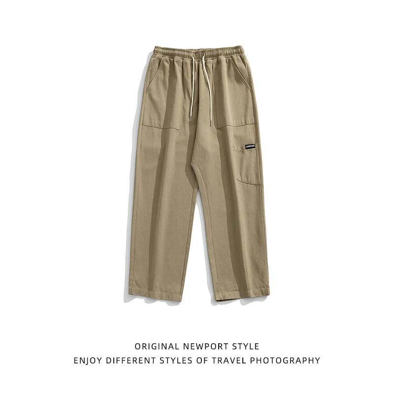 2025 النمط الياباني موضة جديدة للرجال بلون عادية عصرية فضفاضة تقسم بنطلون ذكر بسيط الأساسية البضائع السراويل الملابس #4