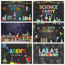 Scienza chimica Mad Science Fun Scientist Boy Girl Chemical Birthday Party sfondo insegnamento foto scuola materna classe bambini Dec