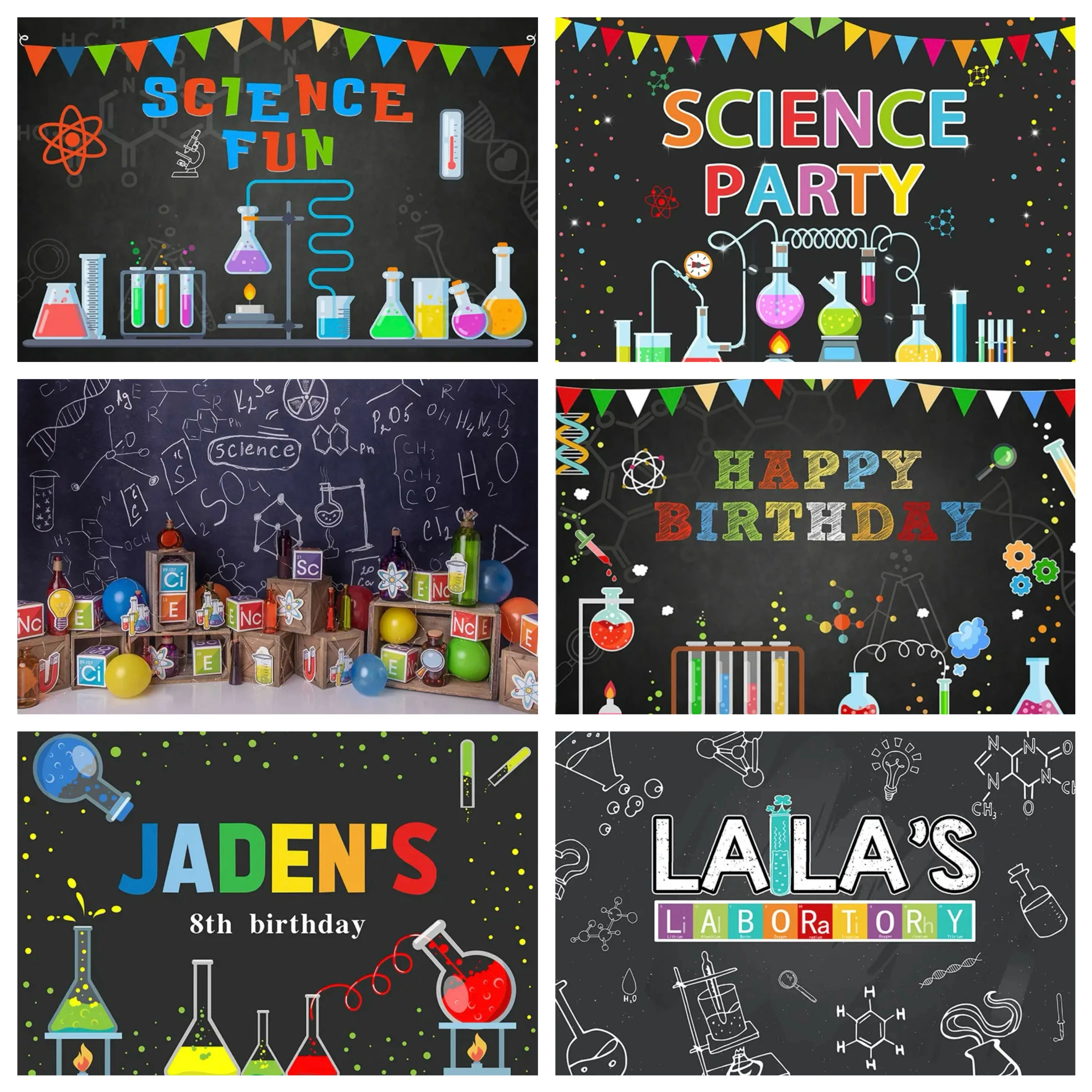 Chemical Science Mad Science Fun Scientist Boy Girl Chemical Birthday Party Backdrop Teaching Photo  Kindergarten Class kids Dec