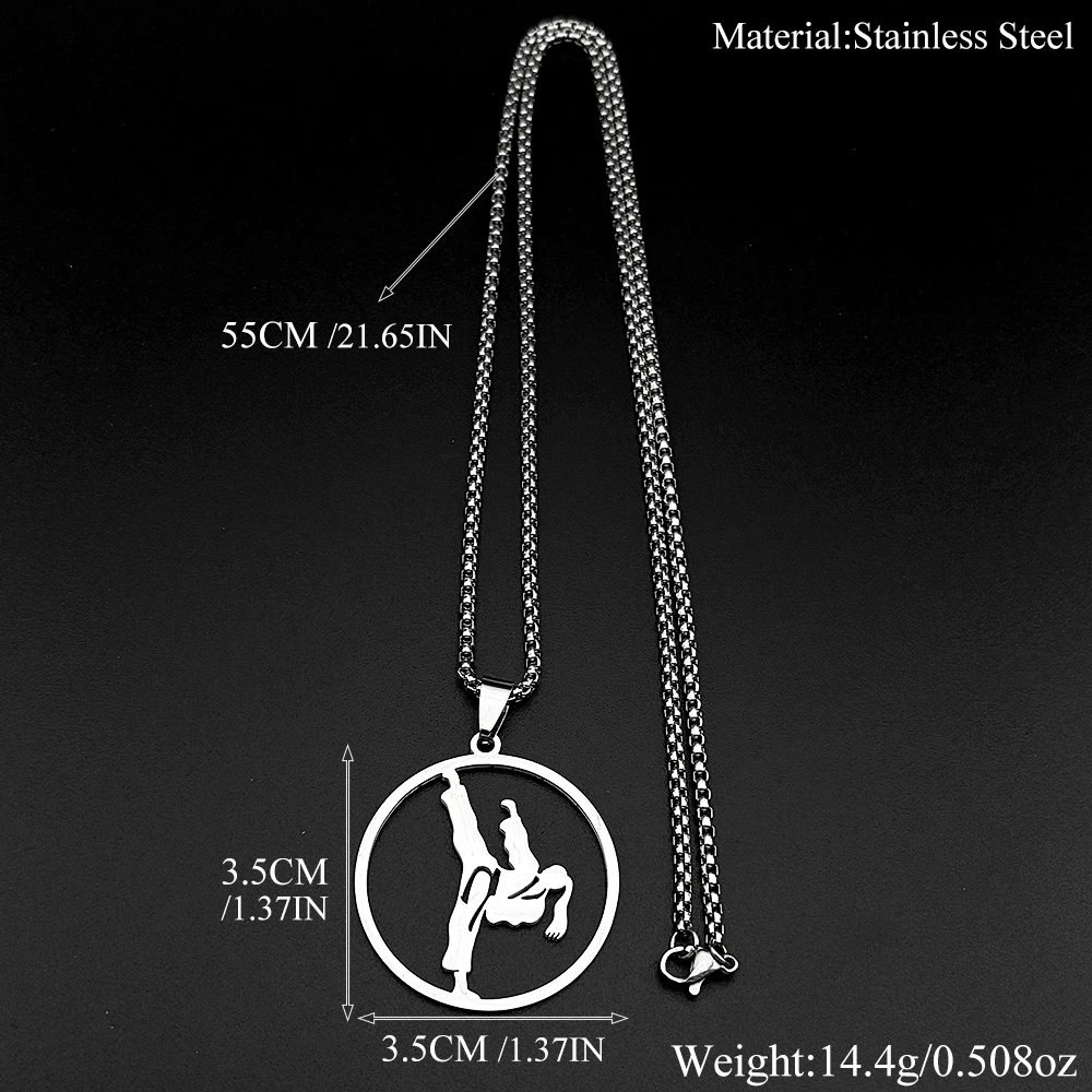 Karate Taekwondo Mädchen Anhänger Halskette für Damen Herren Edelstahl Silberfarben Sport Hip-Hop Mode Kette Schmuck Geschenke – Detail 3