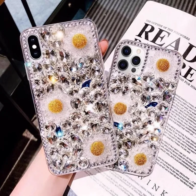 Luxury Gemstone Bling Rhinestone Flower Phone Case, Cover for Samsung Galaxy S20 Plus S21 FE S22 23 Ultra Note 20 10 Plus Cover