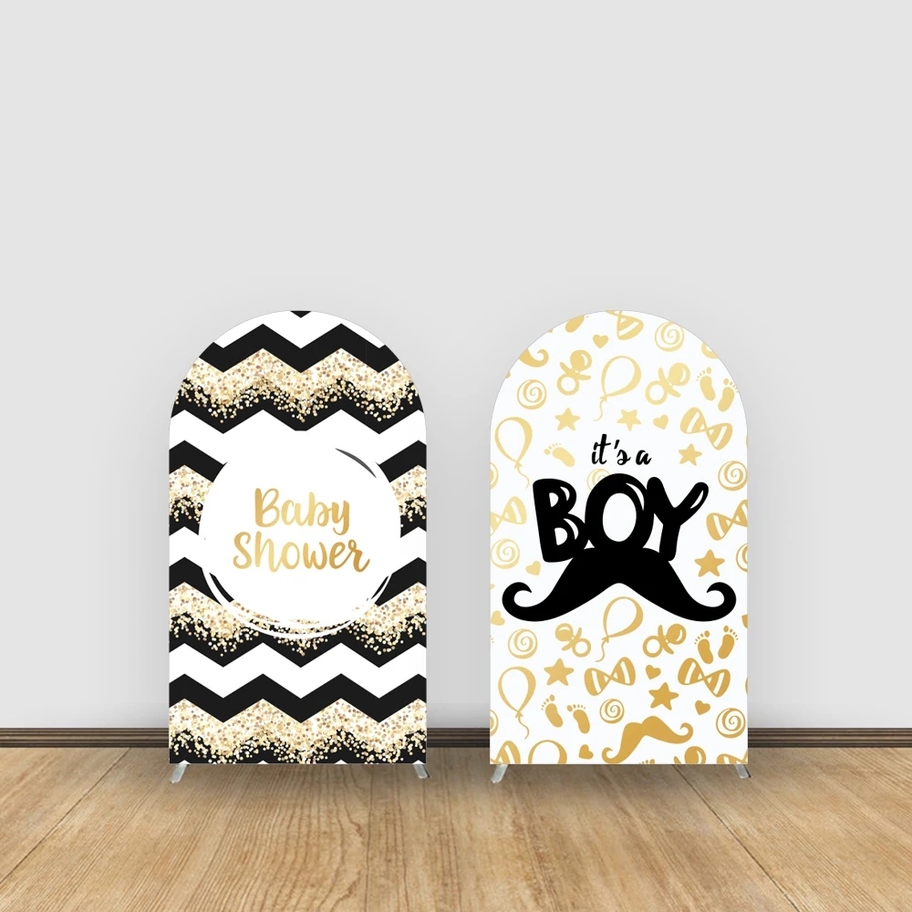 

Black&Gold Baby Shower Theme Arch Backdrop Cover Boys Gender Reveal Party Decorations Background Photography Props-Customizable