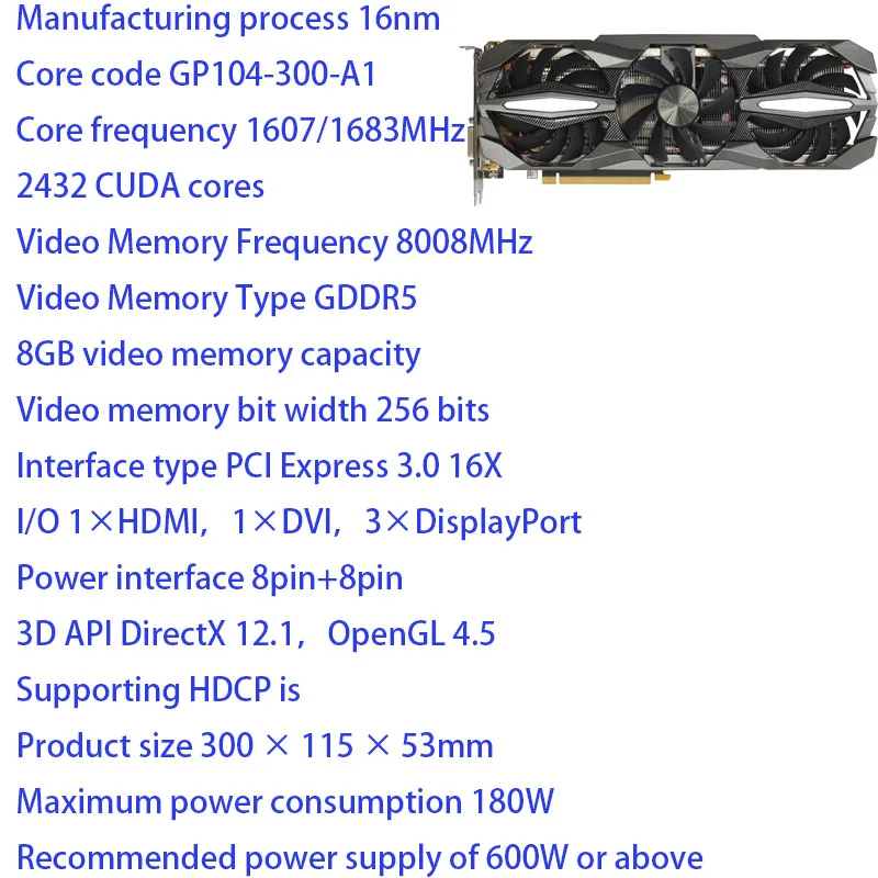 Original ZOTAC Video Card GTX 1070 8GB GPU Graphics Cards for