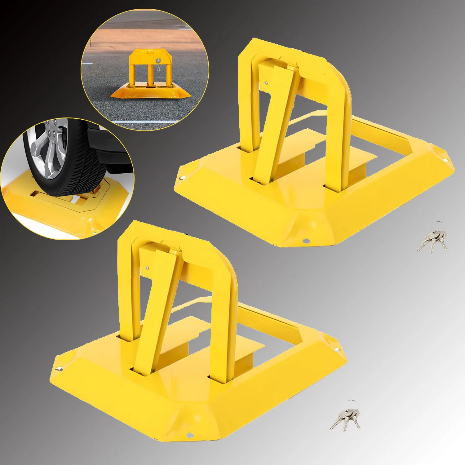 2 szt. Składana blokada parkingowa z kluczykami, ręczna blokada miejsca parkingowego, blokada parkingowa antykolizyjna, pomarańczowa