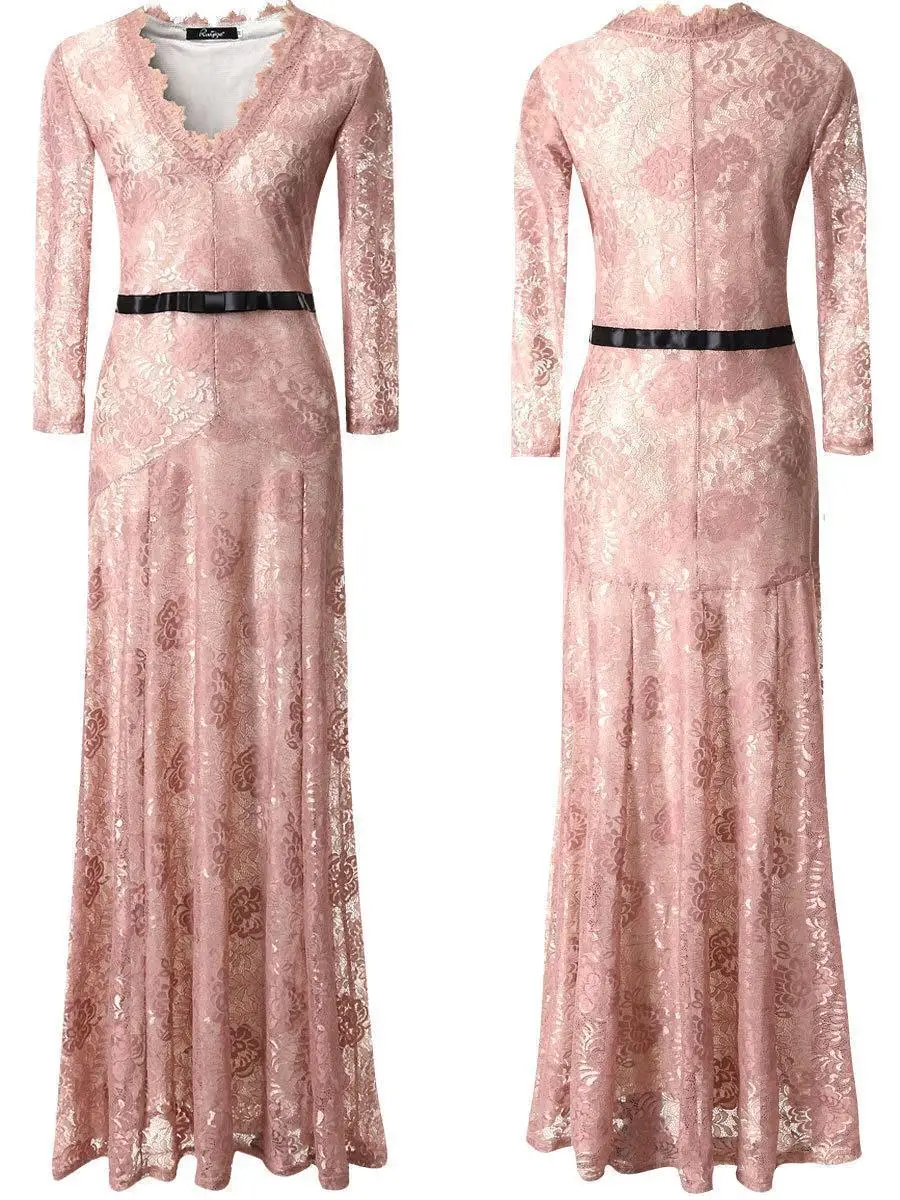 セクシーなレース長袖女神カクテルドレスブライダルマーメイドテールマキシドレスガウンイブニングドレスセレブドレスブライドメイドドレス