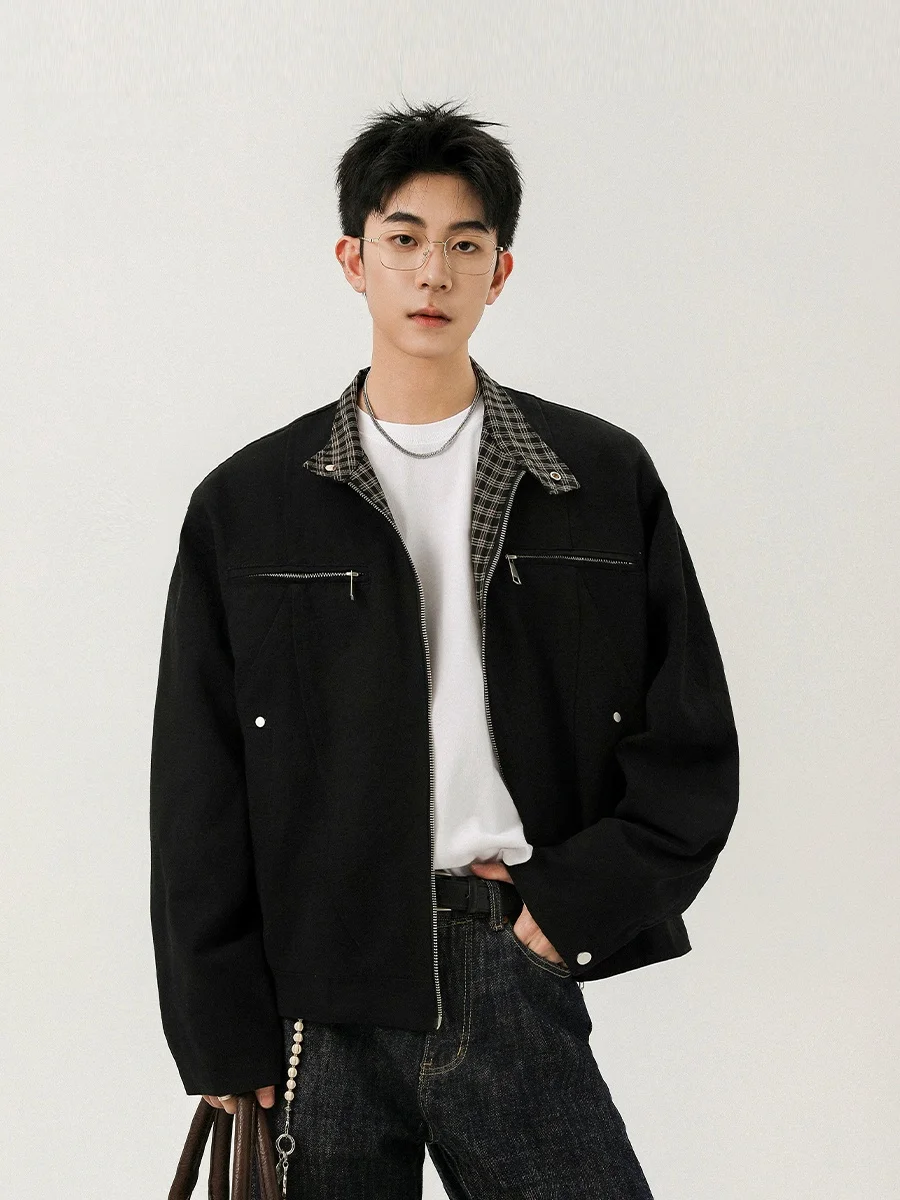 

Мужская рабочая куртка из канваса с узором Wmnm id, в стиле Harrington, Cleanfit, Old Money, осенняя, свободного кроя, с декоративной молнией
