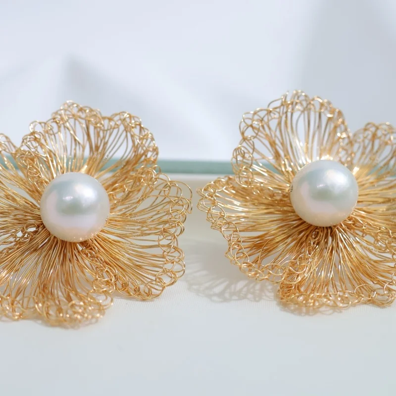 

SGARIT Trending DIY Handmade Freshwater Jewelry 14K Filled Gold Edison Flower Pearl Earring Jewellery for Women