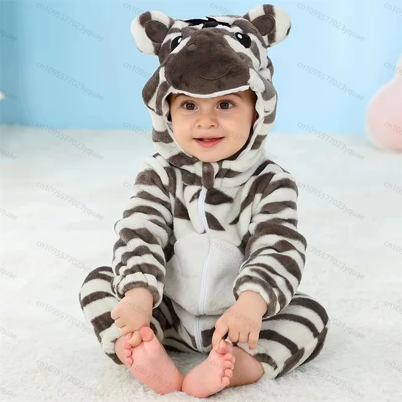 0-3Y Baby Zebra Costume Halloween Animal Cosplay Suit Boy Girl kigurumis Outfit Winter Warm Bebe Clothes Festival Party Jumpsuit