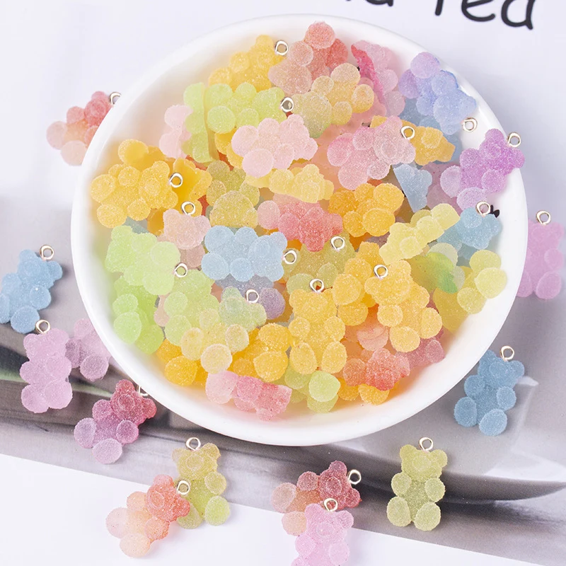 20Pcs 11*20mm 6 Color Colorful Bear Charms Resin Cabochons Glitter Gummy Candy Necklace Keychain Pendant DIY Making Accessories