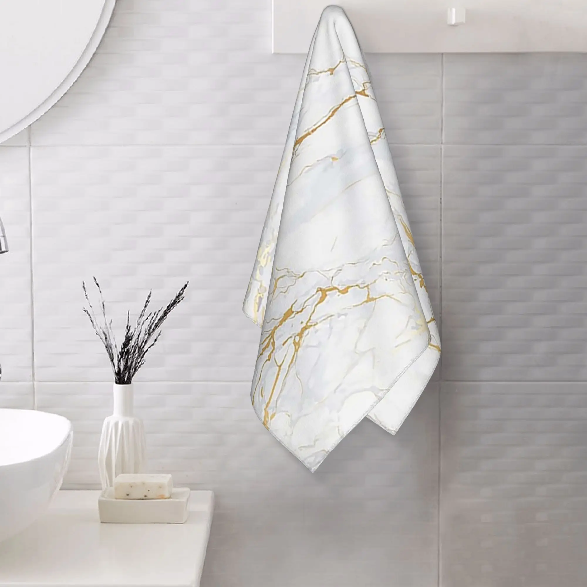 Custom White and Gold Marbl Soft Face Towel Quick Dry Pool Bath Cotton Towels Absorbent Quick