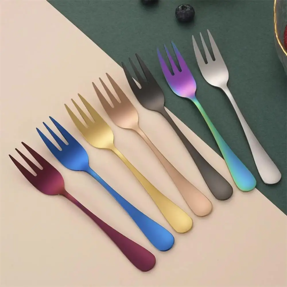 Tea Fork Stainless Steel Portable Dessert Fork Ice Cream Cake Tea Fork Tableware Salad Fork Multi Color Kitchen Accessories