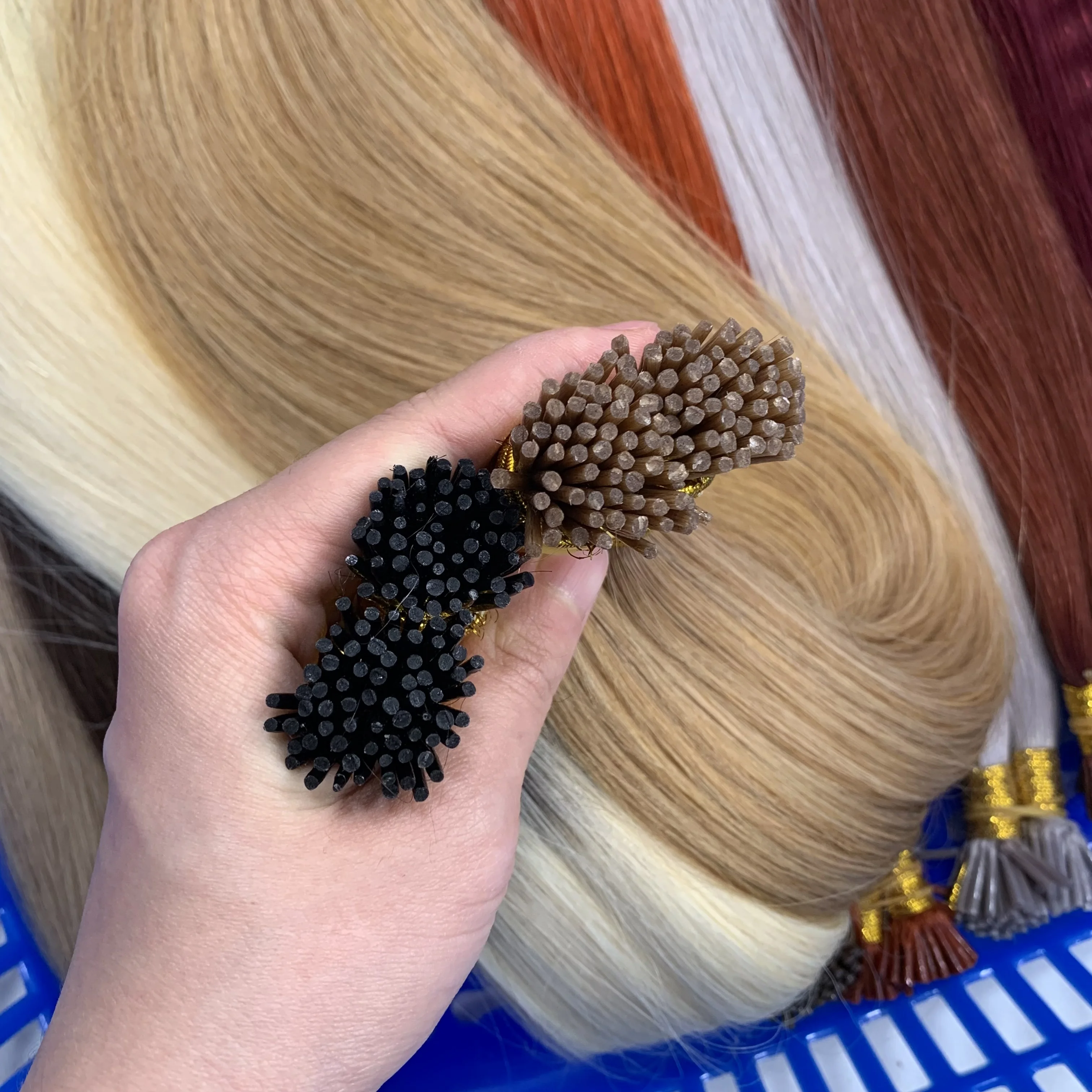 Iチップ人毛エクステ 100%本物のストレートヘアエクステ バルクヘア Iチップナチュラルヘアエクステ ナチュラルフュージョンヘア