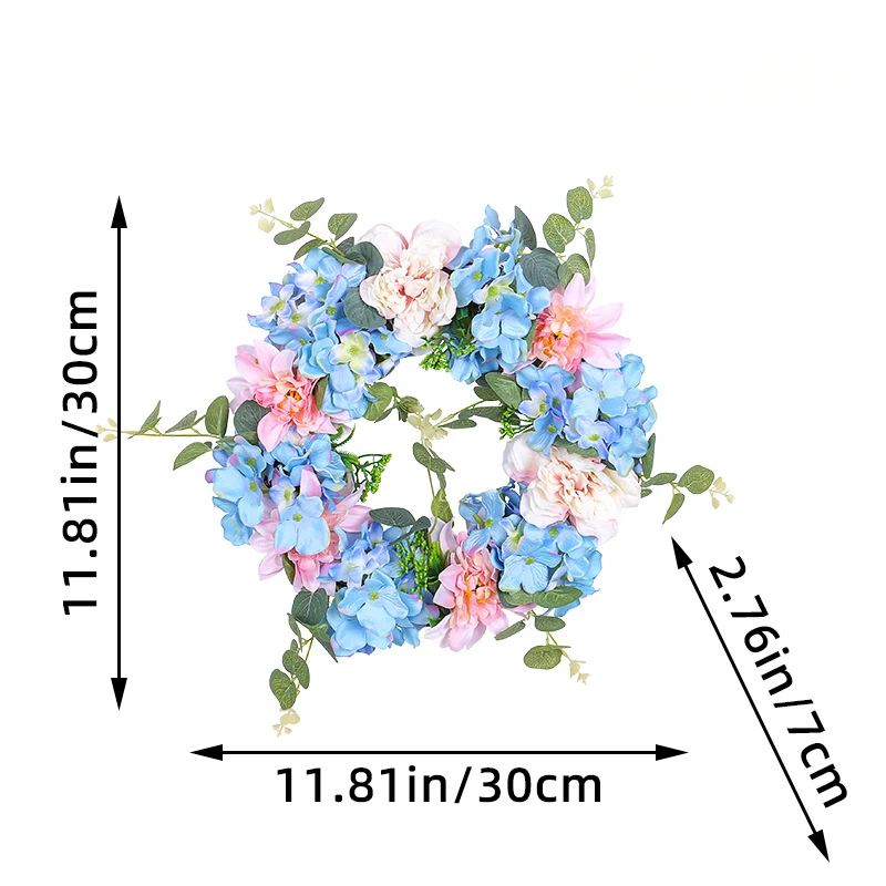 Spring Summer Blue Pink White Simulation Hydrangea Wreath Perpetual Flower Decoration Outdoor Patio Wedding Hanging Decoration