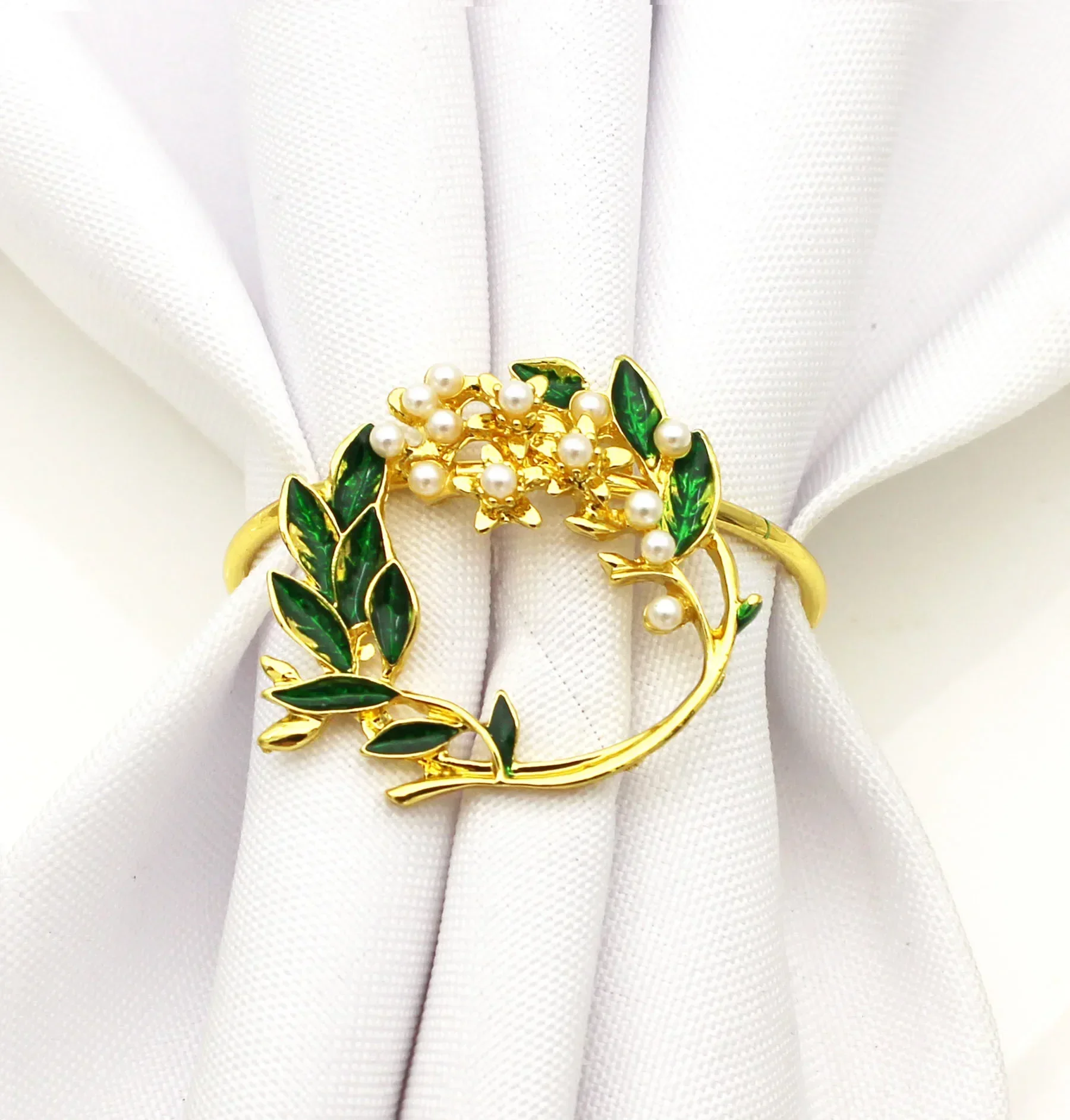 12PCS Plant pearl wreath Table napkin rings Metal napkin holder for Wedding table decoration New year's eve decorations