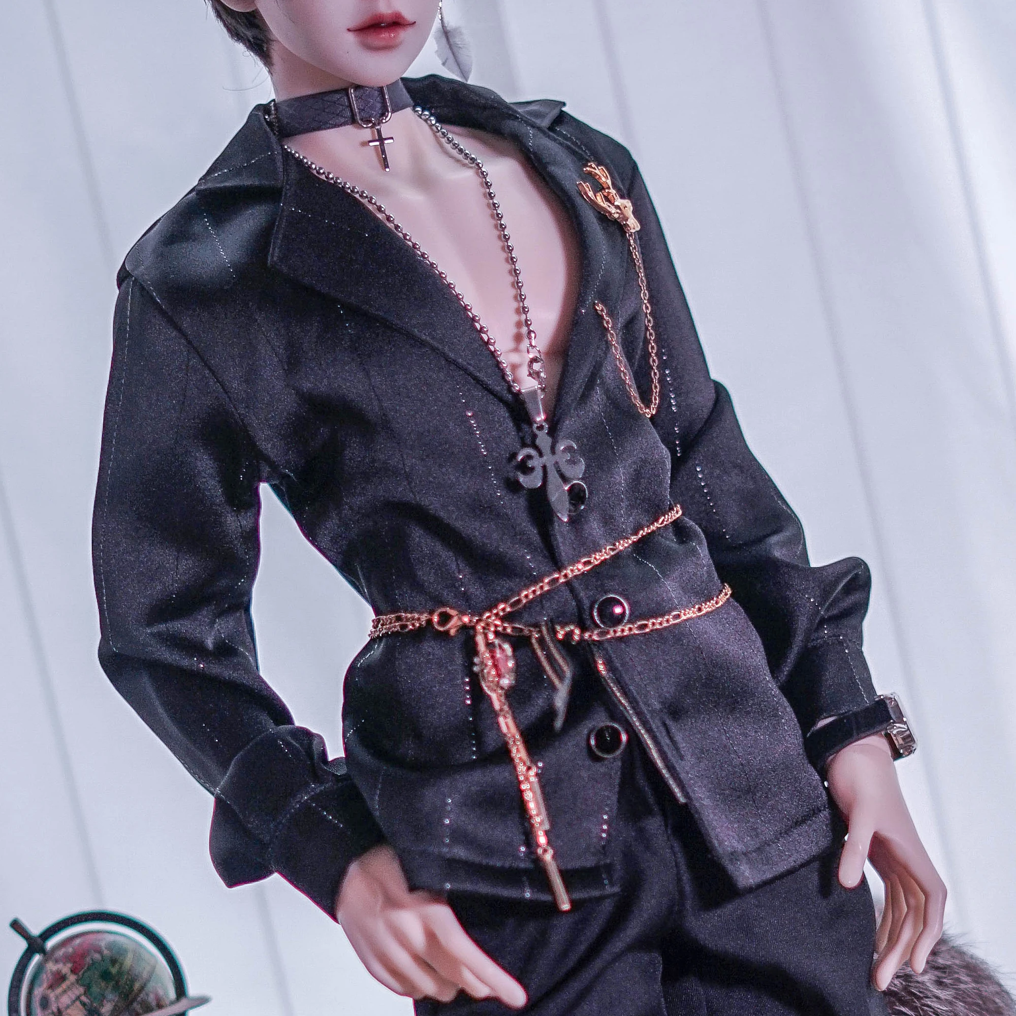 

New BJD Doll Clothes Black Fashion Suit Shirt 1/4 1/3 DD MSD Uncle Striped Coat Doll Clothes Doll Accessories