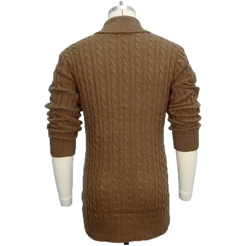 Men's Spring and Autumn Mid-length Sweater Thick Thread Twist Flower Cardigan Single-breasted Slim Lapel Wool Woven Coat