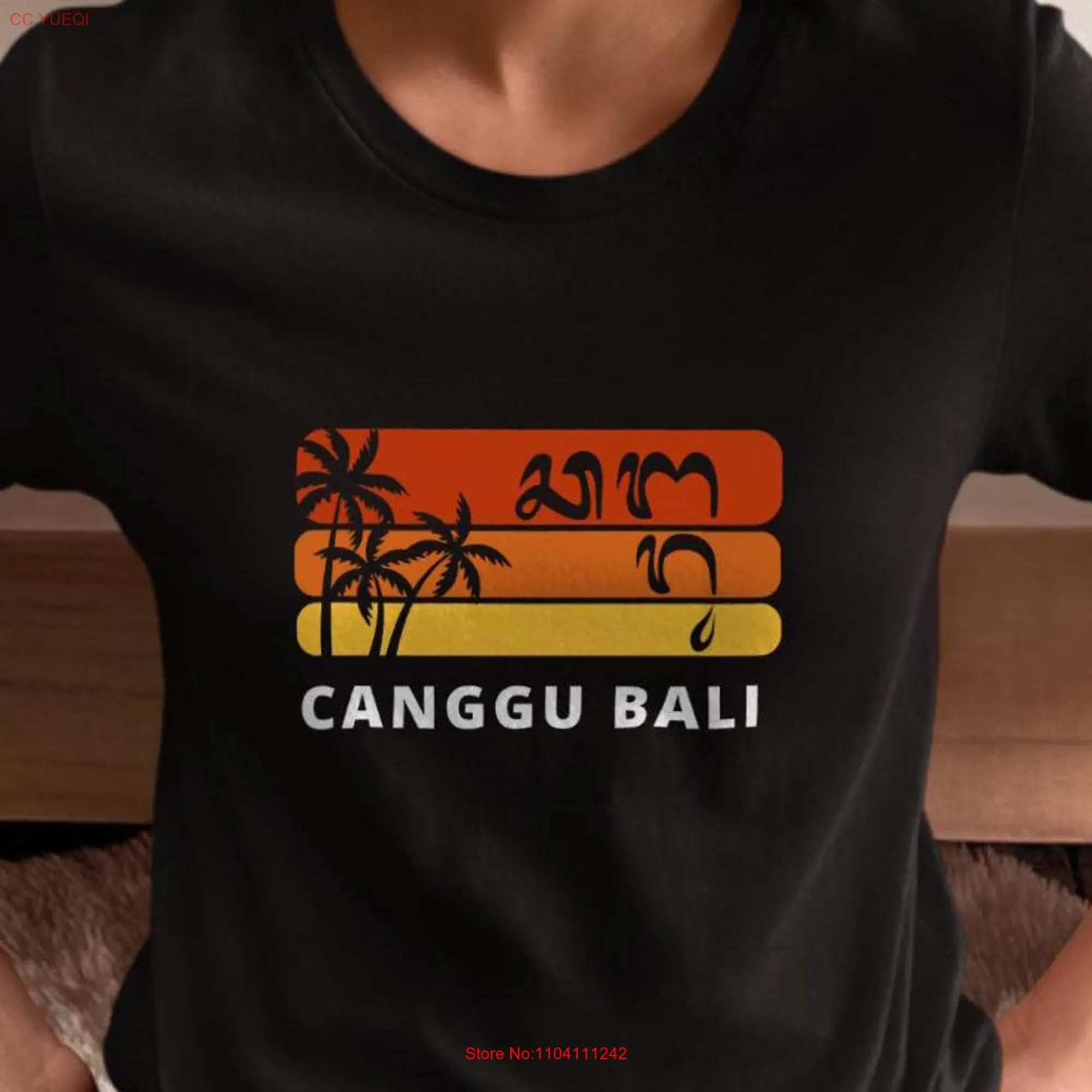 Canggu beach palm retro shirt Bali Indonesia tee sunset traditional Balinese alphabet Summer T long or short sleeves