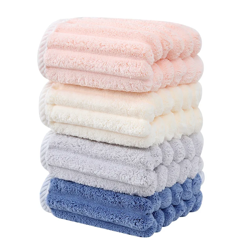 38x80cm Soft Thickened Striped Coral Fleece Face Towel Hand Towel Face Bath  Strong Water Absorption Bathroom Towel