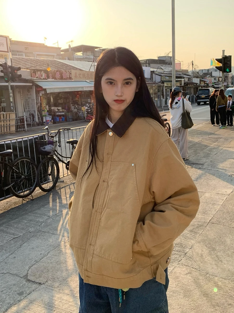 

Loose Detroit Jaet Long Sve Men's Patchwork Spring Autumn New Sle American Retro Workwear Coat Casual Commute Sle