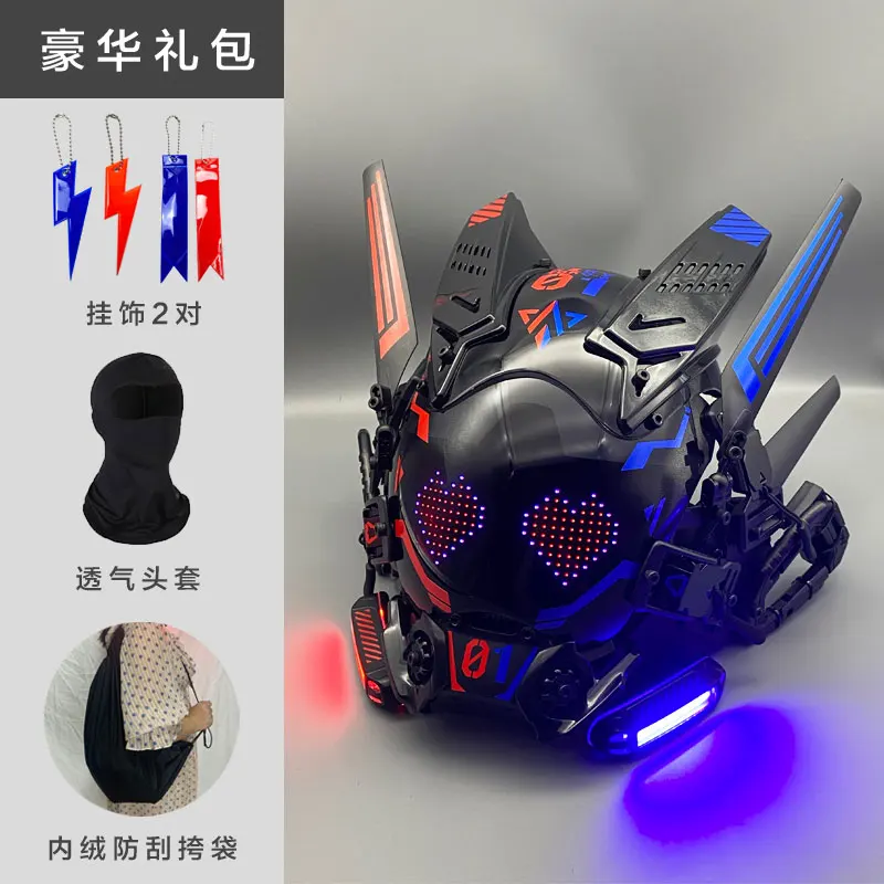 

Cyber Punk Cos Mask Cosplay Mech Soldier With LED Light Rolling Subtitles Screen Mask Technology App Control Helmet Party Props