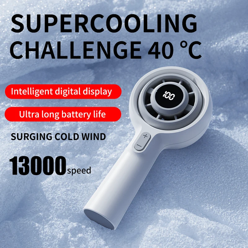 3000mAh Portable Mini Fan High Speed Turbo Handheld Fan USB Rechargeable Digital Display Cooling Fan for Outdoor