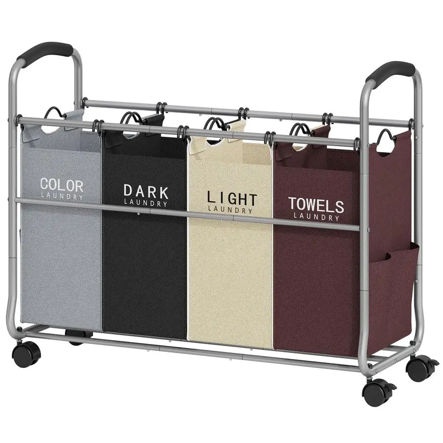 

Laundry Sorter 4 Sections, Laundry Separator Hamper with Heavy Duty Lockable Rolling Wheels, Laundry Divider with Removable Bags