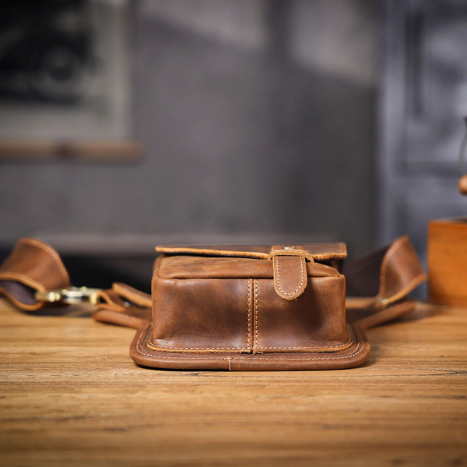 Vintage Herren Echtes Leder Taille Tasche Casual Schulter Taschen Top Schicht Rindsleder Outdoor Handy Holster Crazy Horse Leder – Detail 11