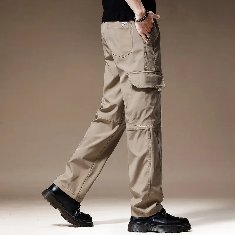 Men Elastic Waist Cargo Pants Rip Stop Multi Flap Pockets Straight Trousers Lightweight Wear Resistant Outdoor Hiking Work - view 5