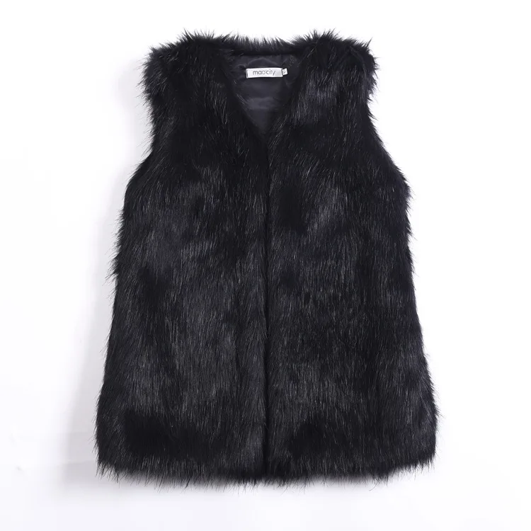 Spring and Autumn Winter Pure Color V-Neck Women's Sleeveless Winter Faux Fur Fluffy Coat Warmer Gilet Cardigans Waistcoats