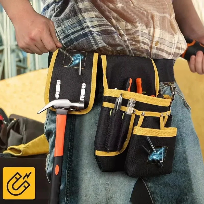 

1680D Oxford Cloth Tool Waist Bag with Magnetic Belt Hammer Holder Nail Suction Tool Pouch Organizer Electrician Tools Carpenter