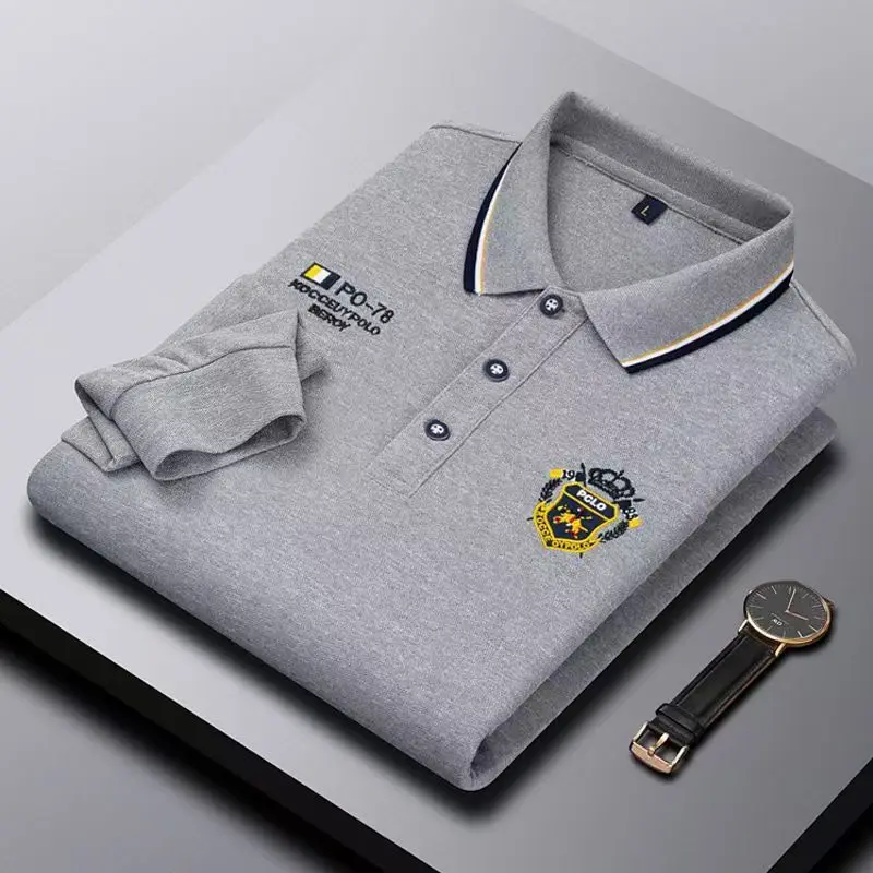 New Embroidered Pure Cotton Hot Selling Men\'s Polo Shirt 2024 New Autumn And Winter Long Sleeved Breathable Casual Slim Fit Top