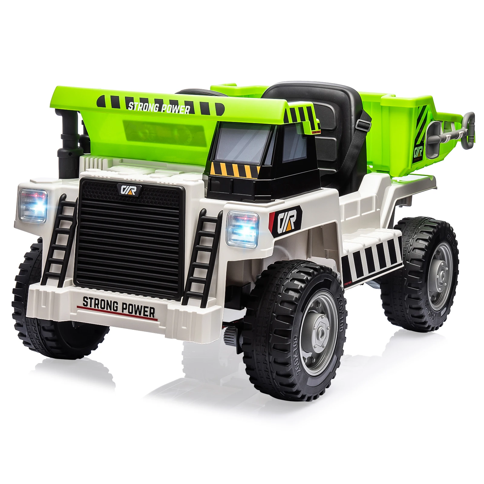 Camion à benne basculante pour enfants 12V avec télécommande, voiture jouet électrique à 2 vitesses, lit à benne basculante, pelle/lumières LED/musique pour jouer en plein air