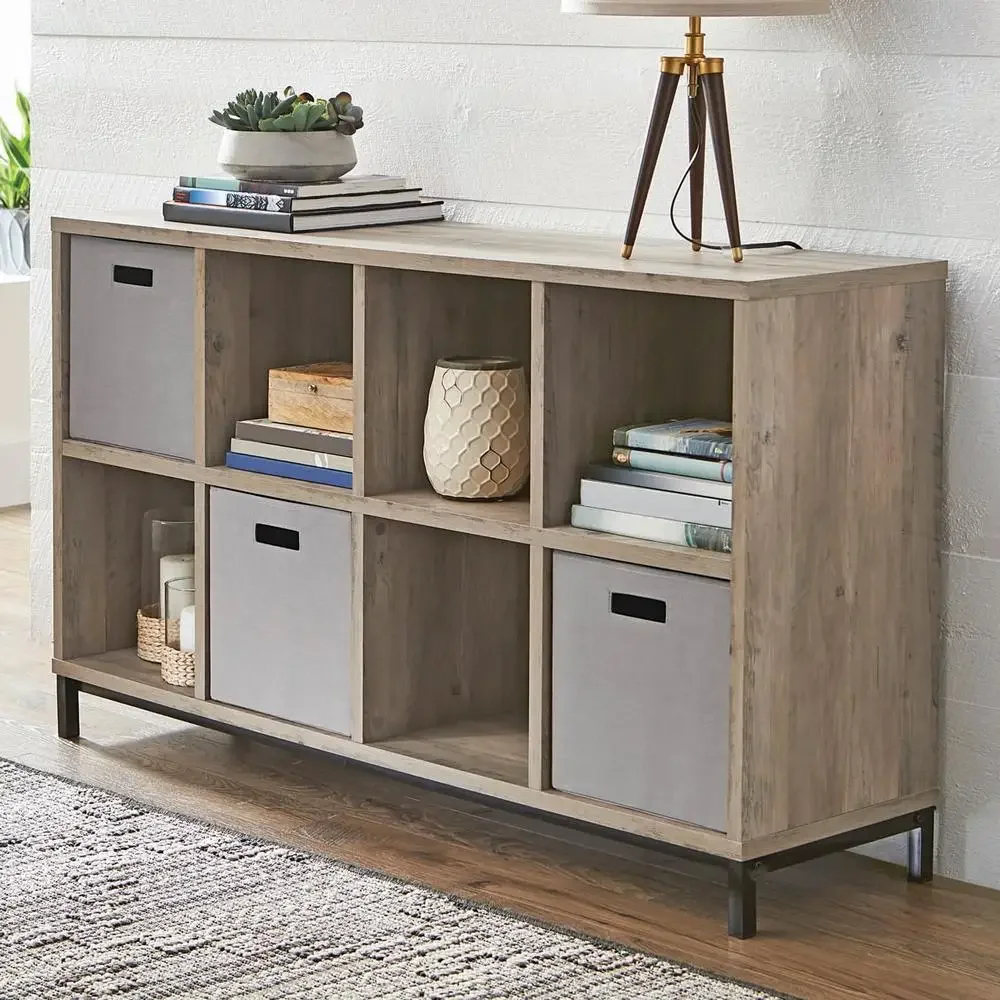 Modern Gray Cube Storage Organizer with Sturdy Metal Base