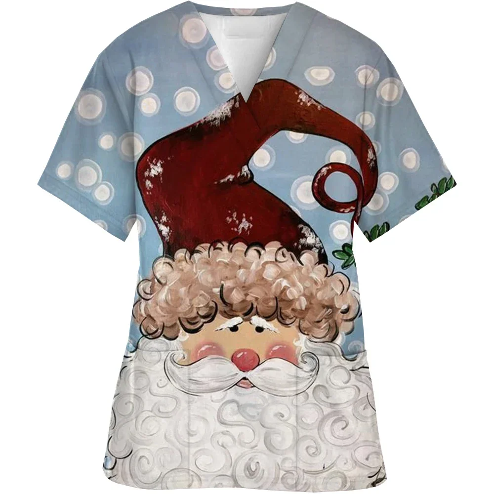 

Рождественская женская униформа медсестры с принтом, скрабы с короткими рукавами и v-образным вырезом, рабочая медицинская блузка, комбинезон, униформа для медсестер