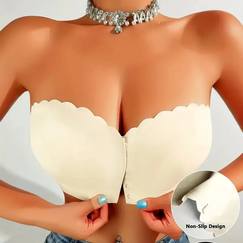 Women's Front Buckle Bra Sexy Strapless Underwear Seamless Invisible Waves Grain Bras Wireless Comfort One-piece Smooth Bralette image 5
