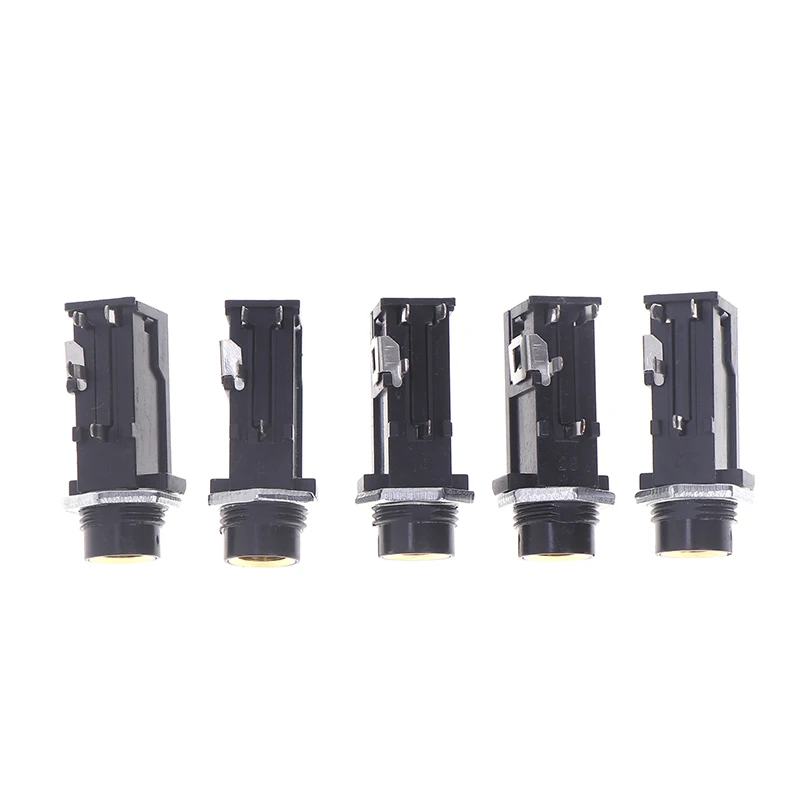 5Pcs DIY 6.35/6.5MM Jack Gold Plated 4P Stereo Dual Channel Microphone Socket Chassis Audio Adapter Nut Straight Jack Connector