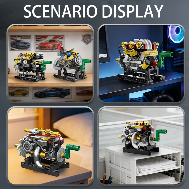 Mini Engine 2/3/4/6/8 Cylinder Turbo Engine Building Blocks Blind Box Set Educational Toy Bricks Gift for Children Kids Kit