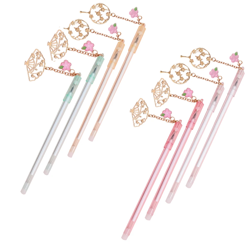 

8 Pcs Fan Pendant Gel Pens Student Roller Pen Set Green White Pink Yellow Cartoon Lovely Writing Painting Gifts