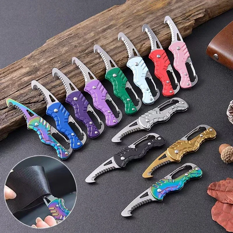 

G18 High Hardness Multifunctional Tool Knife Foldable Sawtooth Sharp Express Package Knife Keychain Hook Cutting Survival Tool