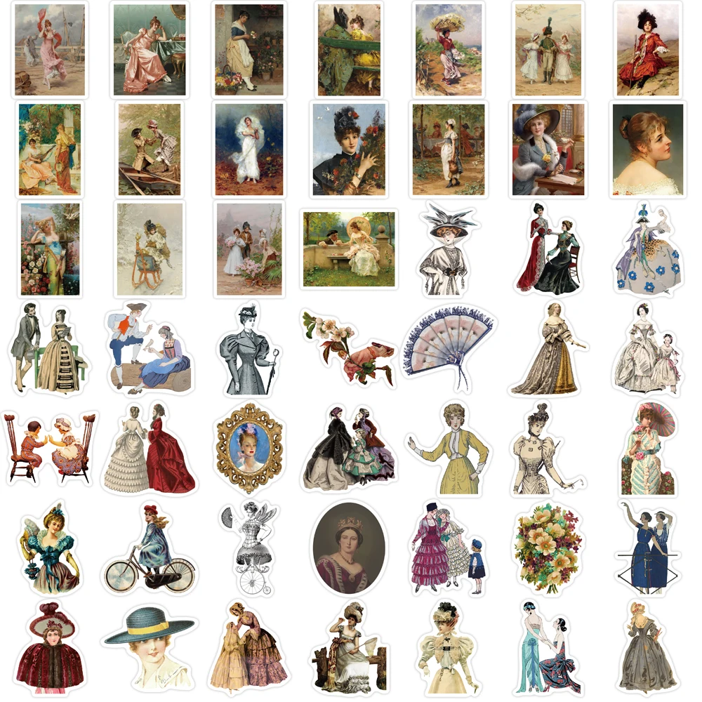 52PCS Victorian Vintage Lady Sticker Aesthetic Decal for Laptop Scrapbooking Motorcycle Skateboard Luggage Retro Toy Stickers