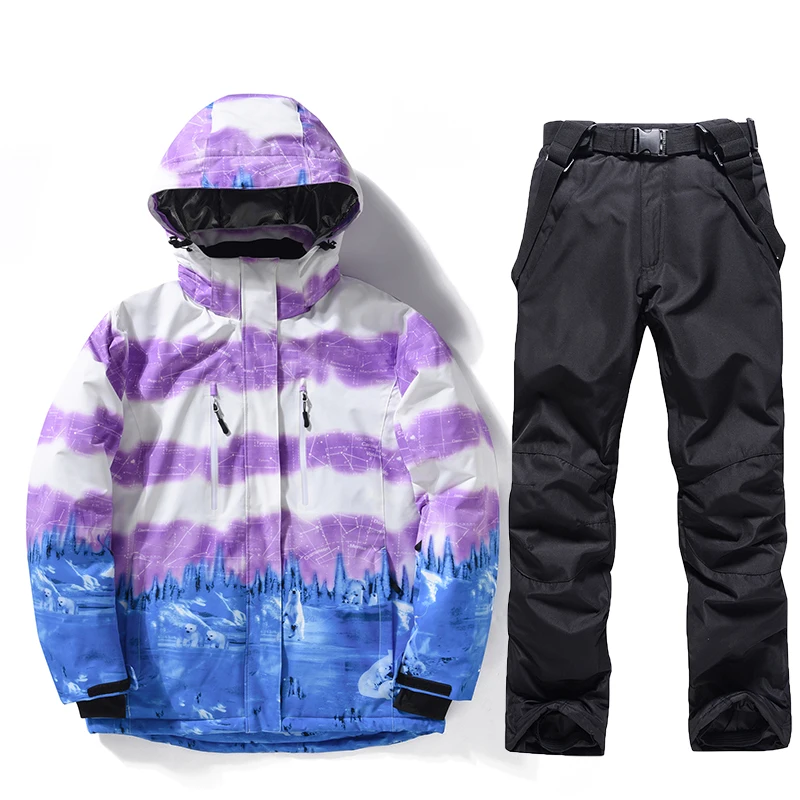 

-30, Polar bear, Men and Women Ice Snow Suit Wear, Waterproof Winter Costume, Snowboarding Clothing, Ski Suit Sets Jacket + Pant