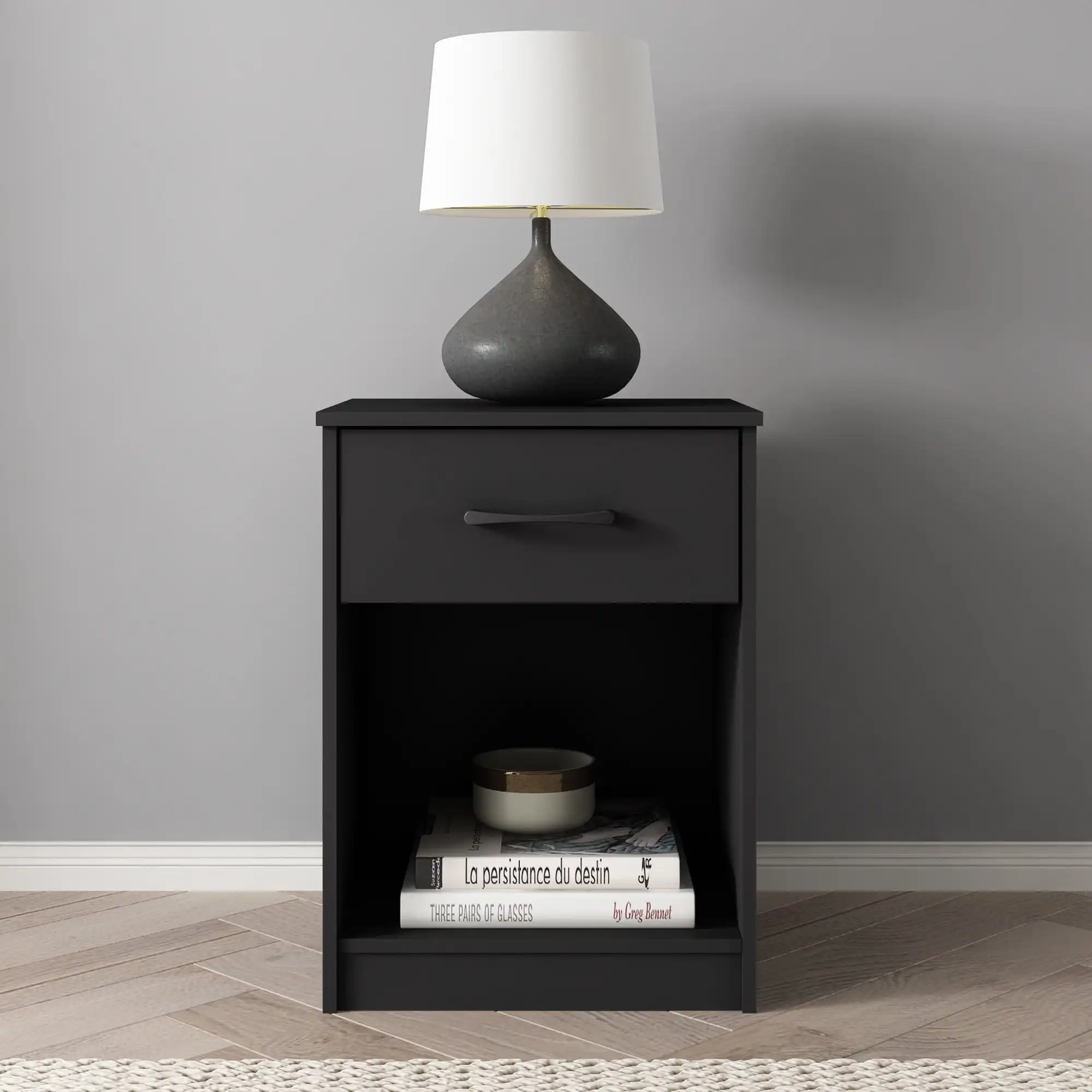 

Nightstand with 1 Drawer Black Minimally Adorned Casual Transitional Adult Nightstand with A Classic Silhouette