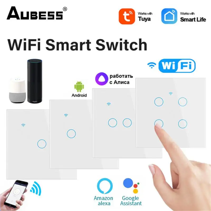 Tuya Smart Wifi Light Switch Neutral Wire Required Smart Touch Wall Switches EU 1/2/3/4 Gang Support Alexa Alice