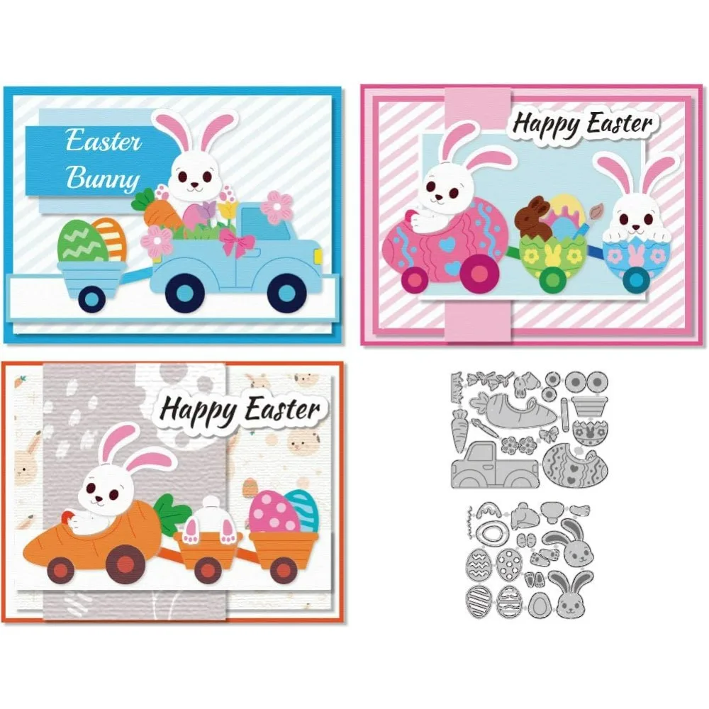 Easter Rabbit Car Cutting Dies Card Making Die Stencil Metal Bunny Carrot Car Die Cuts Craft Paper Invitation Festive Decor