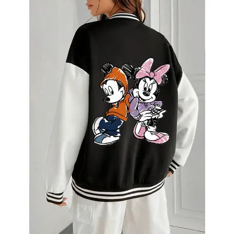 Chaqueta estampada de la serie Mickey Mouse de Disney para mujer Y2k, nueva colección de otoño e invierno, ropa de calle Unisex de moda informal Retro