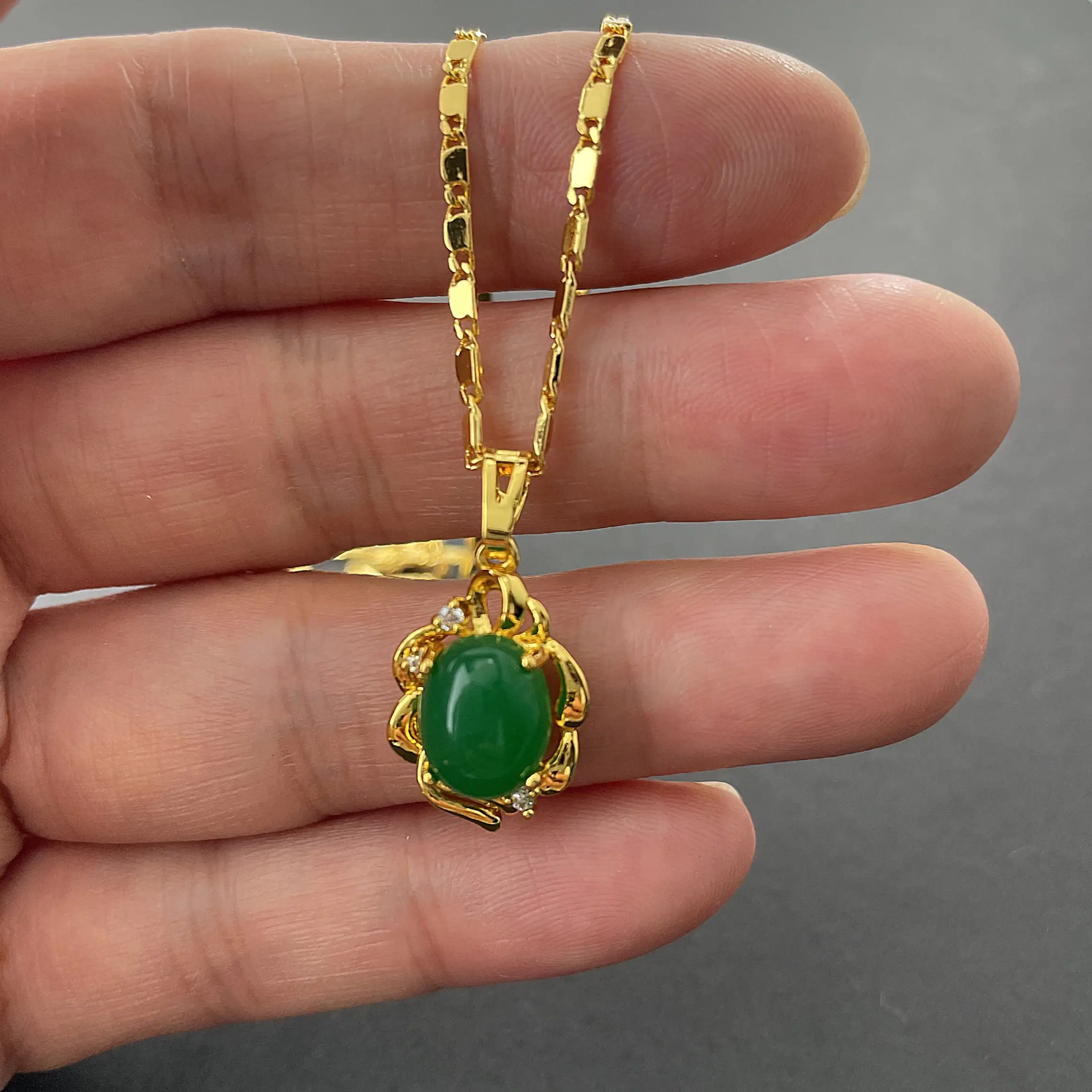 24k Gold Plated Necklace Jade Pendant Necklace For A Woman Engagement Jewelry Gift To Her Mother
