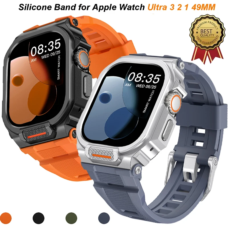 

Чехол+ремешок для Apple Watch Ultra 3 2 49 мм, комплект для модификации, силиконовый ремешок для Iwatch Ultra 3 2 1 49 мм, металлический корпус, аксессуар