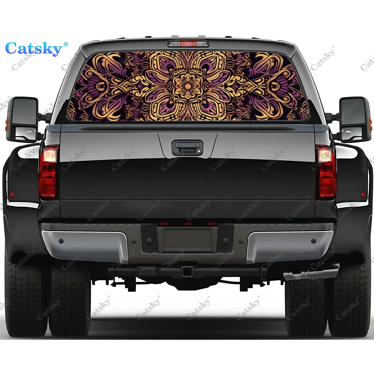 Abstract Paisley Batik Rear Window Decal Fit Pickup,Truck,Car Universal See Through Perforated Back Windows Vinyl Sticker