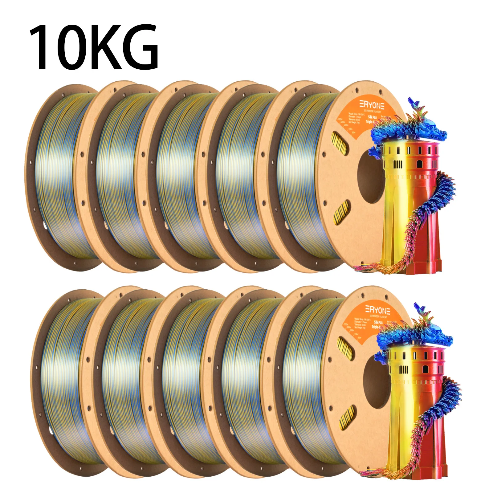NEW ERYONE 1KG/3KG/10KG Promotion Tri- Color Silk PLA Filament For 3D Printing 1.75mm Filament High Quality Free Fast Shipping